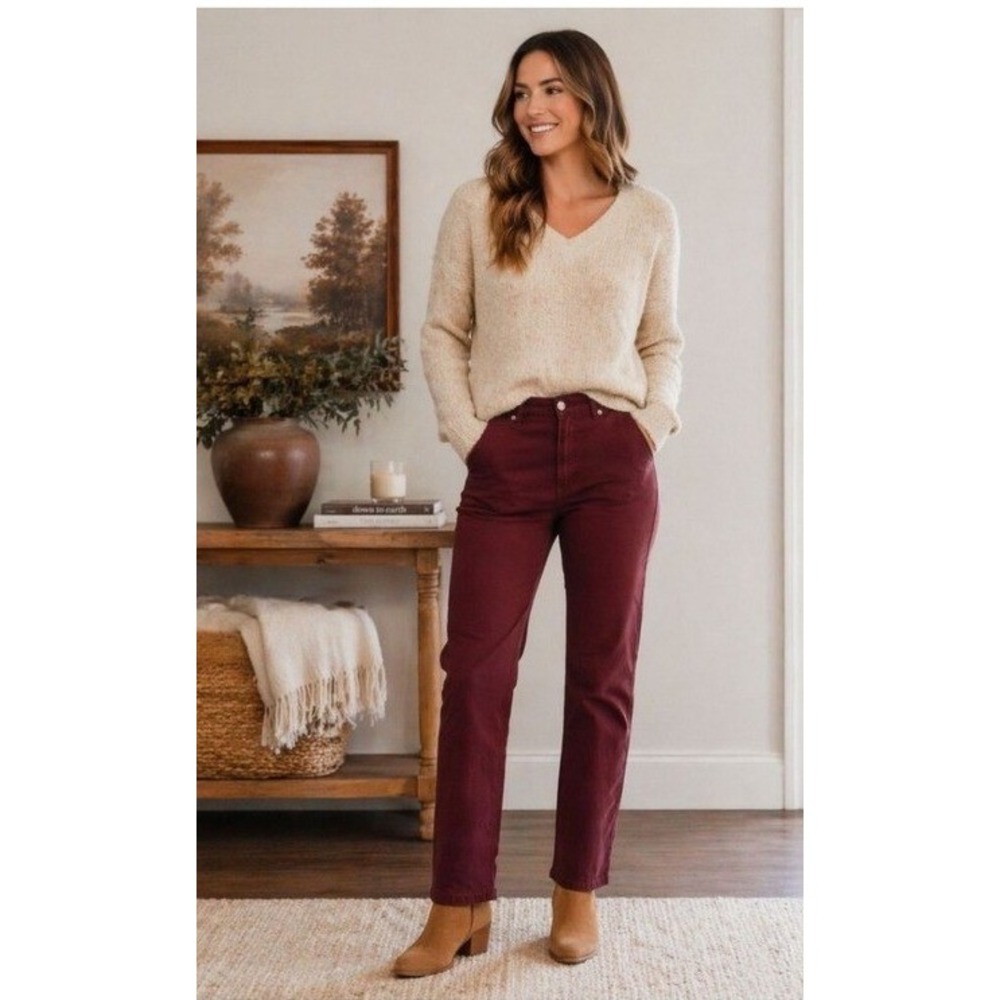 Cabelas Casuals Womens Burgundy Cotton Straight Leg Pants Size 12